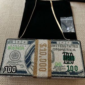Luxury Crystal $100 stack money clutch
